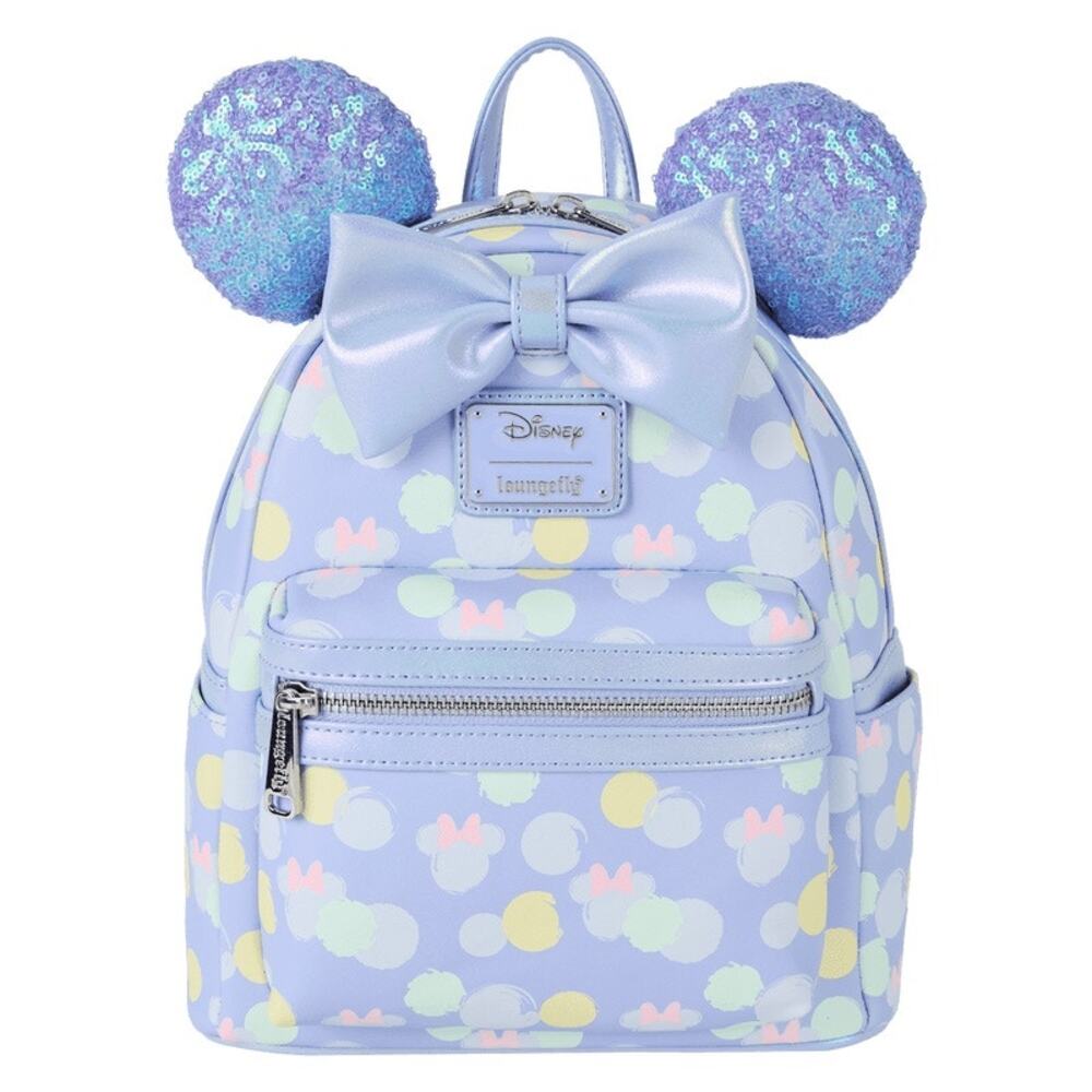 Loungefly Minnie Mouse Exclusive Iridescent AOP Sequin Ear Mini Backpack NWT